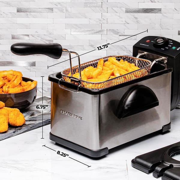 Ovente 2 Liter Electric Deep Fryer with Frying Basket, 1500W, Adjustable Temperature, Stainless