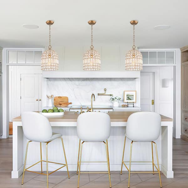 Cristal 1-Light Antique Brass Unique Cage Dome Chandelier Retro Pendant with Crystal Accents