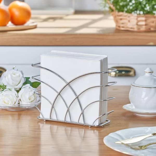 Lynzavix Decorative Stainless Steel Napkin Holders for Paper Napkins, Kitchen Napkin Holder with Upright Storage in Silver