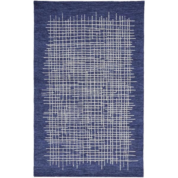 HomeRoots 2 ft. x 8 ft. Blue, Ivory Plaid Area Rug