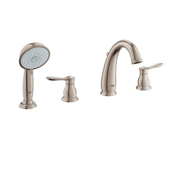 GROHE Parkfield 8-3/16 in. 4-Hole 2-Handle Deck-Mount Roman Tub Faucet with Personalized Hand Shower in StarLight Chrome