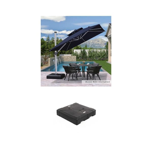 9 ft. Square Navy Blue Cantilever Patio Umbrella and 220 lbs. Black Umbrella Base Combo