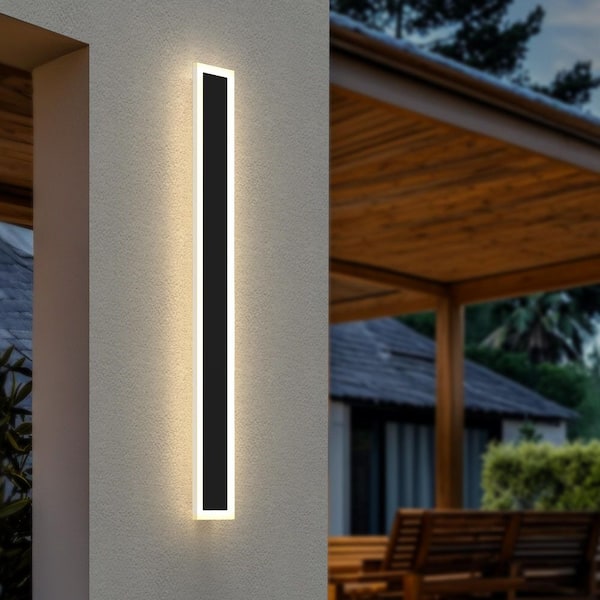 37 in. 1-Light Black Linear Integrated LED Outdoor Wall Light Waterproof Porch Light Wall Lantern Sconce 3000/6000K