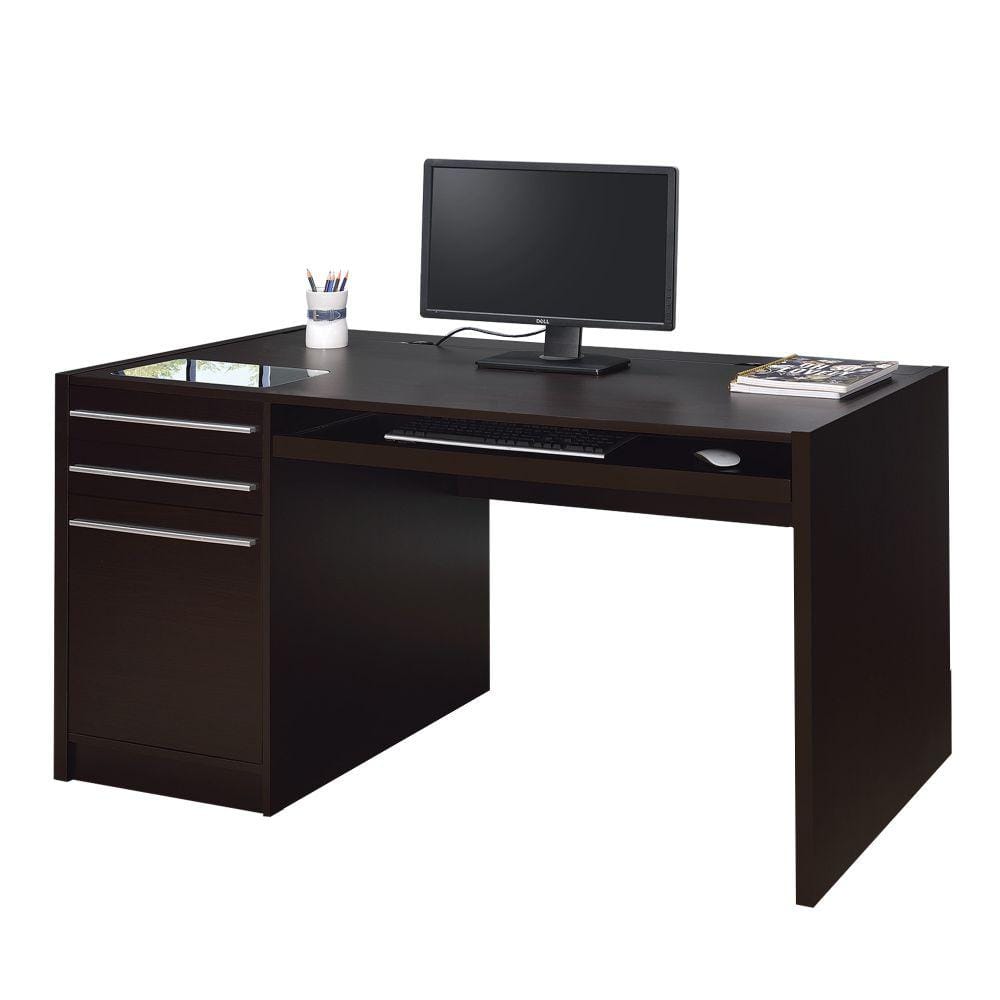 Benjara 30 in. Rectangular Brown 3 Drawer Computer Desk with Keyboard ...