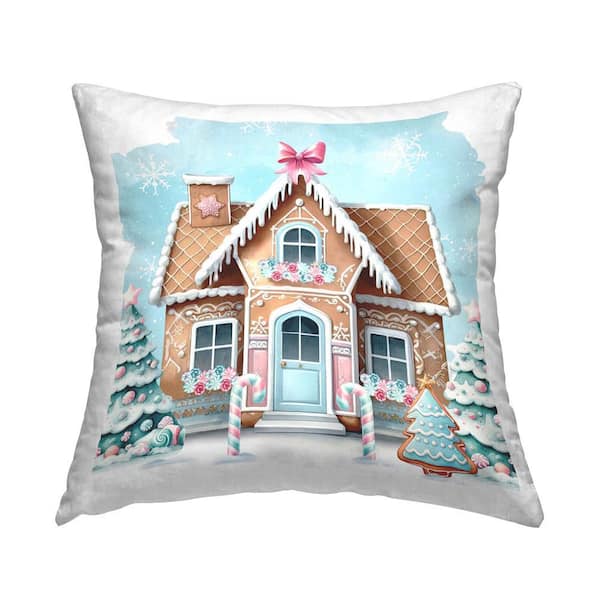 Stupell Industries Gingerbread House Scene Blue Print Polyester 18 in. x 18 in. Throw Pillow