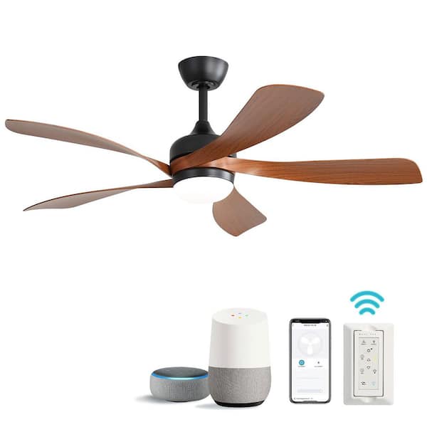 52 in. Smart Indoor/Outdoor Black and Brown Ceiling Fan Integrated LED with Light Kit and Remote/App Control
