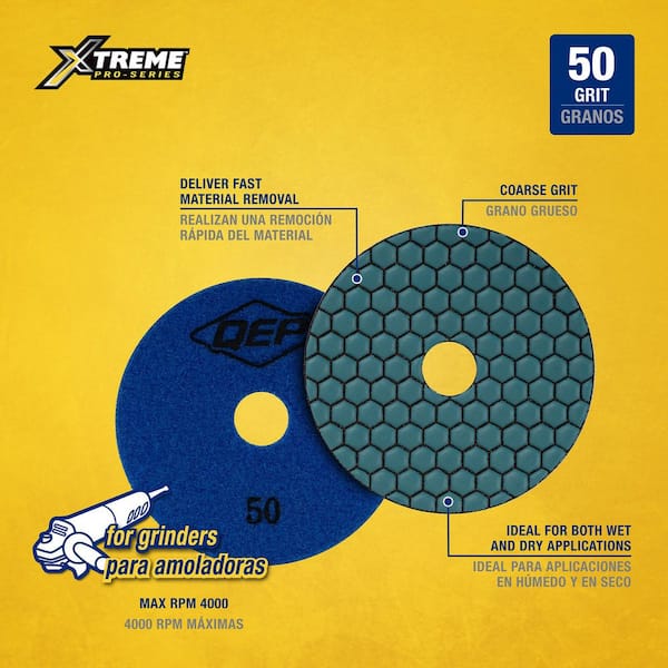 Xtreme 4 in. Dry Diamond Polishing Pad with 50 Grit for Ceramic, Porcelain, Engineered Stone, Concrete, Marble, Granite