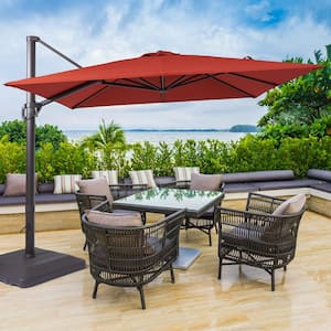 10 ft. x 10 ft. Aluminum Cantilever Patio Umbrella with a Base/Stand, Outdoor Offset Hanging Rotatable Umbrellas in Red