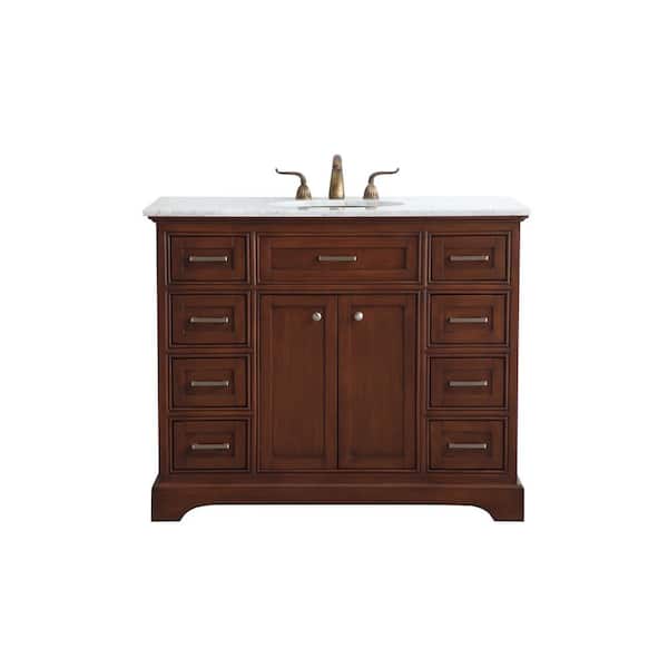 Unbranded Simply Living 42 in. W x 21.5 in. D x 35 in. H Bath Vanity in Teak with Carrara White Marble Top
