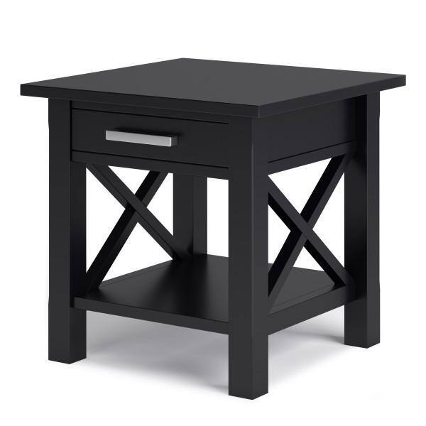 Black Pine Wood End Table with Storage Drawer