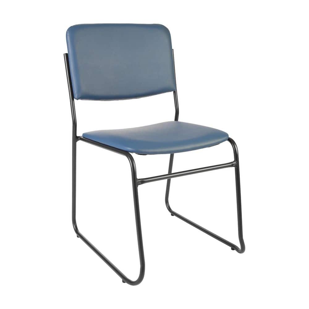 Hercules 500 lb. Capacity High Density Navy Vinyl/Black Frame Fabric Stacking Side Chair with Sled Base