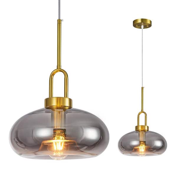 Home Lighting ‎60-Watt 1 Light 11.02 in. Light Smoke Gray Glass Pendant Light for Bedroom, No Bulbs Included, 1-Pack