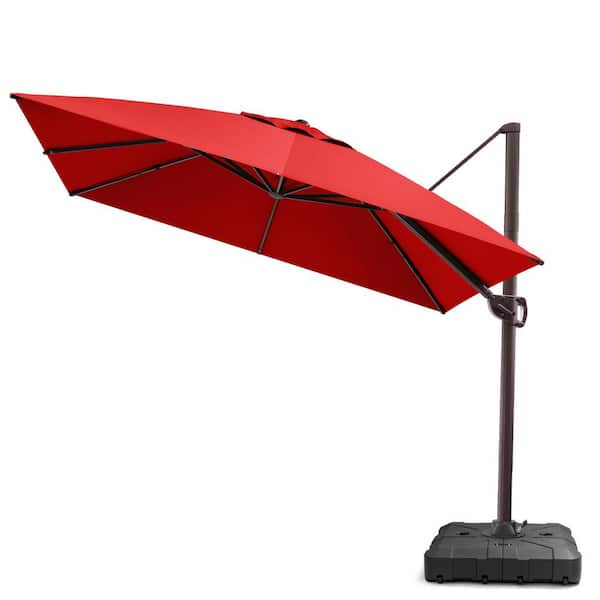 Pellebant 11.5 ft. Large Outdoor Cantilever Patio Umbrella in Red with Umbrella Base