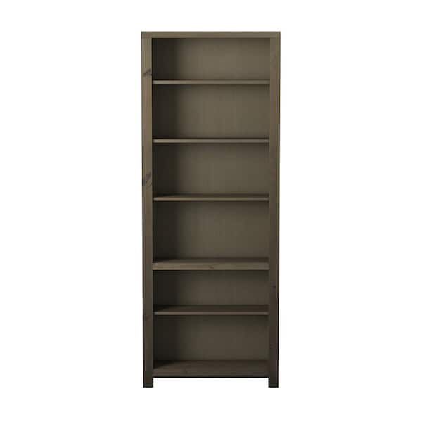 Bridgevine Home Joshua Creek 84.13 in. Barnwood Wood 6-Shelf Standard Bookcase