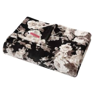 Vintage Floral Black Ultra Soft Plush Fleece Twin Blanket