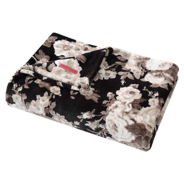 BETSEY JOHNSON Vintage Floral Black Ultra Soft Plush Fleece Twin Blanket