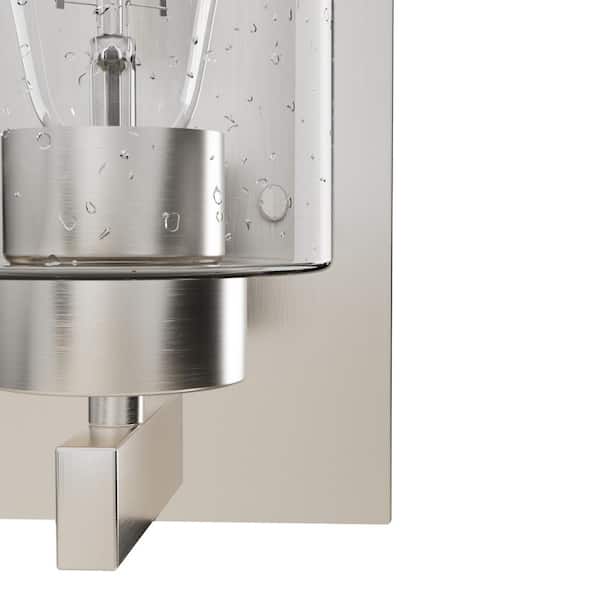 Hunter - Hartland 1-Light Brushed Nickel Wall Sconce with Clear Seeded Glass Shade