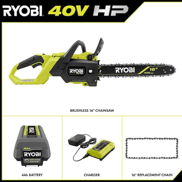 40V HP Brushless 16 in. Battery Chainsaw with 16 in. 0.050-Gauge Replacement Chain, 4.0 Ah Battery, and Charger