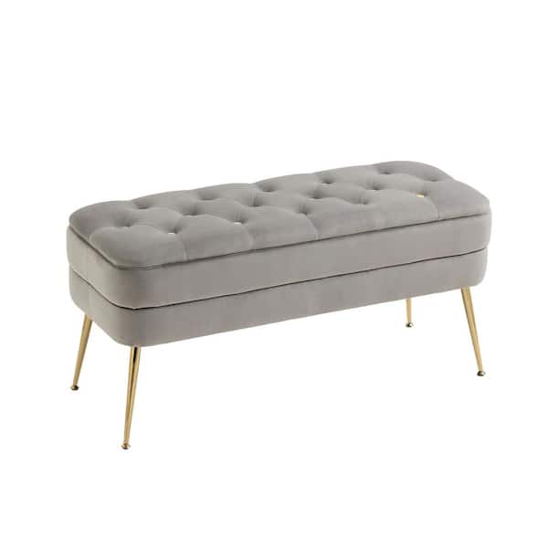 HOMEFUN Modern Velvet Upholstery Storage Ottomans Dining Bench with Gold Legs 40.94 in. Gray