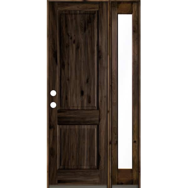 Krosswood Doors 44 in. x 96 in. Rustic Knotty Alder Square Top Right-Hand/Inswing Clear Glass Black Stain Wood Prehung Front Door w/RFSL