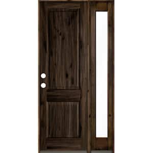 46 in. x 96 in. Rustic Knotty Alder Square Top Right-Hand/Inswing Glass Black Stain Wood Prehung Front Door with RFSL