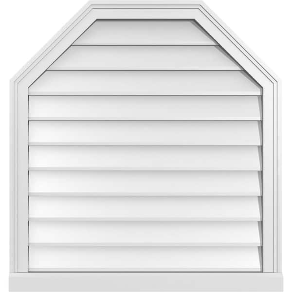 Ekena Millwork 30 in. x 32 in. Octagonal Top Surface Mount PVC Gable Vent: Decorative with Brickmould Sill Frame