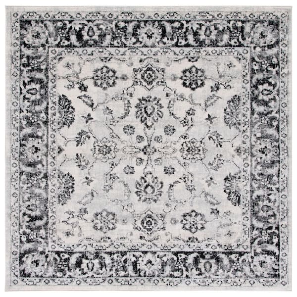 SAFAVIEH Tulum 7 ft. x 7 ft. Ivory/Black Floral Oriental Square Area ...