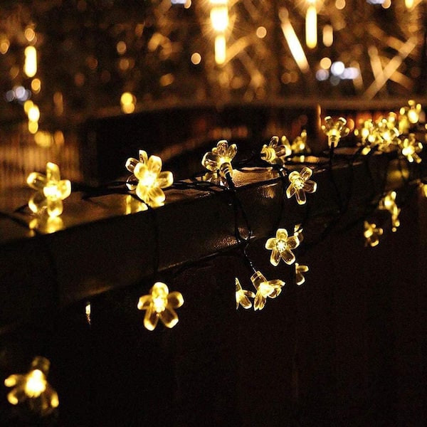 Warm White Plastic Outdoor Solar Flower String Lights Z08WX17QVC