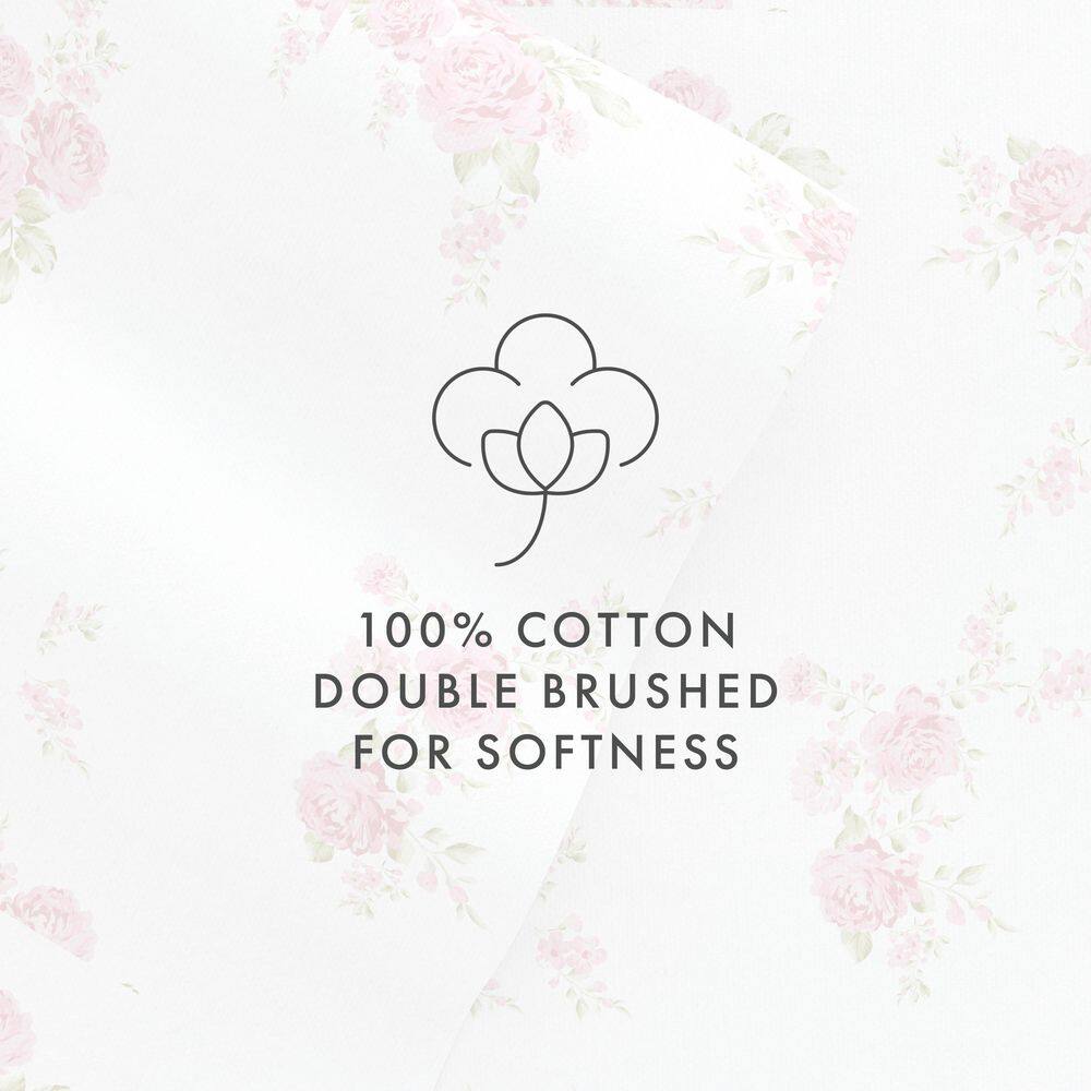 California King Pink Floral Cotton Flannel Deep Pocket Sheet Set