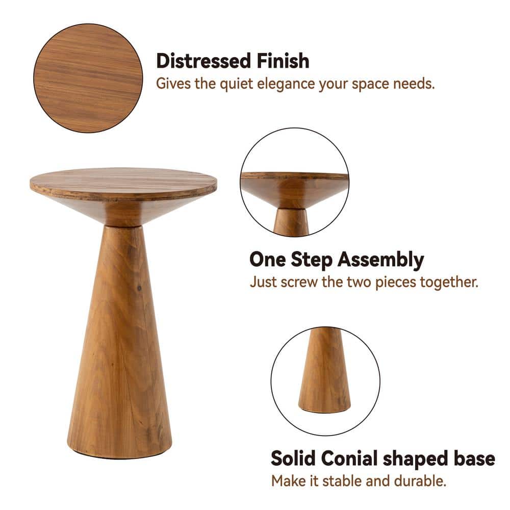 Walnut Pedestal End Table with Smooth Cone Base
