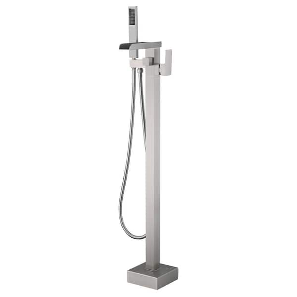 Pdpbath Single-Handle Waterfall Claw Foot Tub Faucet with Hand Shower in Brushed Nickel
