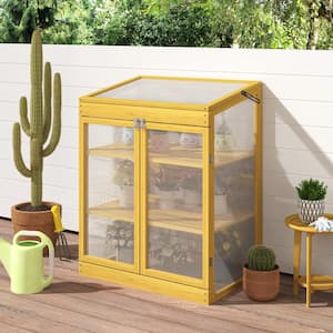 2.4 ft. x 1.6 ft. Wooden Cold Frame Greenhouse, Mini Greenhouse for Outdoor, Polycarbonate Garden Greenhouse Cabinet