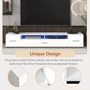 Minimalist Design TV stand Fits TV's up to 90 in. with Color Changing LED Lights and High Gloss Cabinet, White