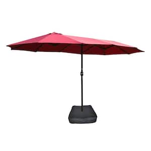 15x 9 ft. LED Large Double-Sided Rectangular Outdoor Twin Patio Market Umbrella in Red