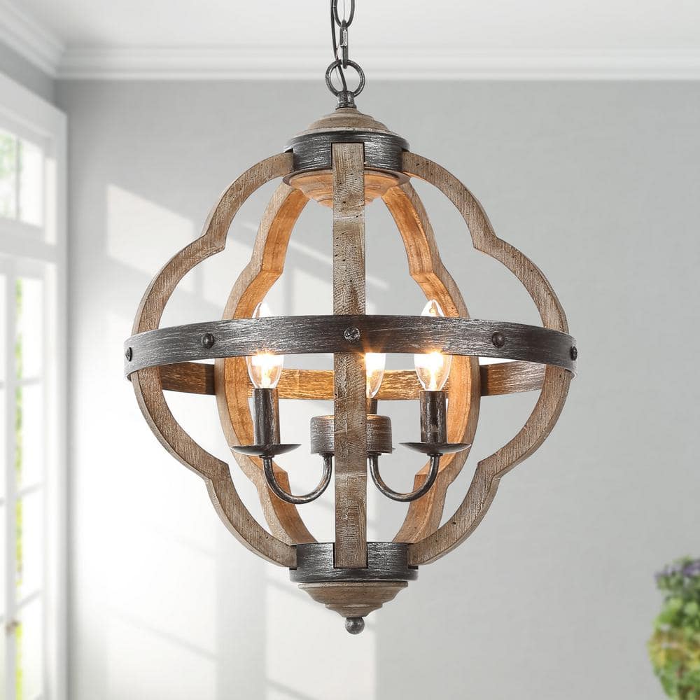 LNC Farmhouse Chandelier Brushed Black Globe 3-Light Rustic Weathered ...