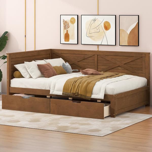 Qualler Ancient Brown Twin Size Daybed with 2-Drawers and Guardrail
