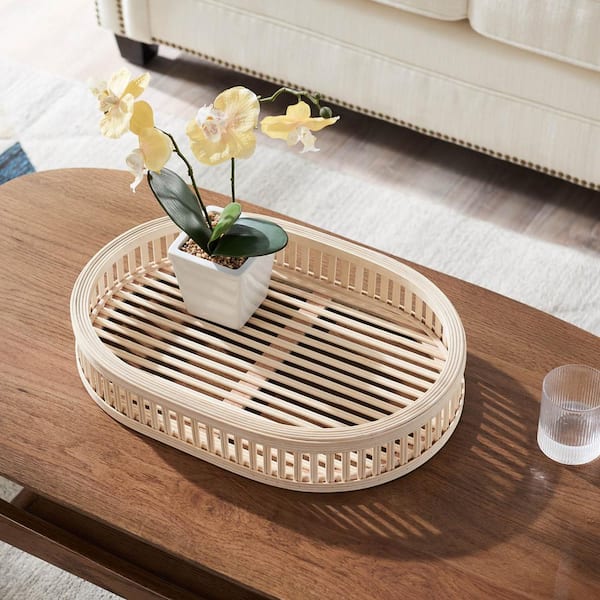 Slats Oblong Beige Bamboo Decorative Tray 11323 - The Home Depot