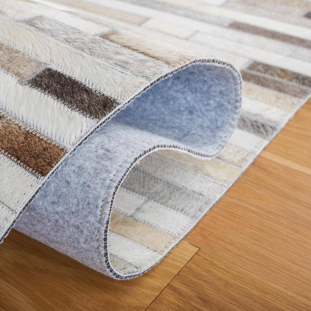 Ivory Geometric Hand-Knotted Cowhide Area Rug - 3' x 5'