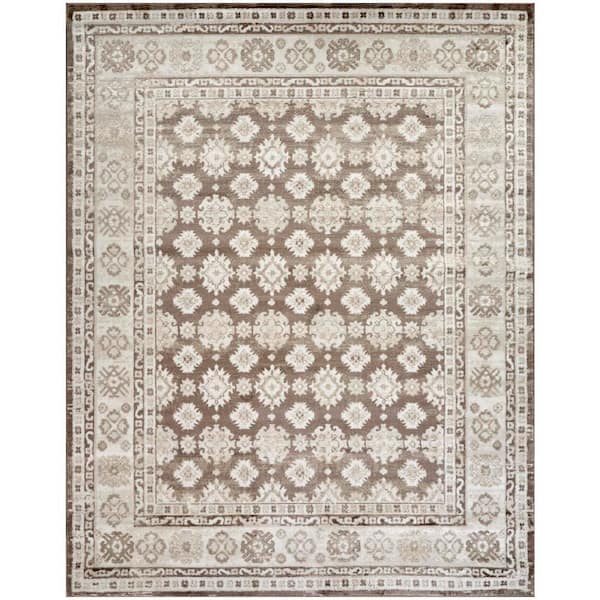 Dekor Ivory Brown 8 ft. x 10 ft. Medallion Traditional Area Rug