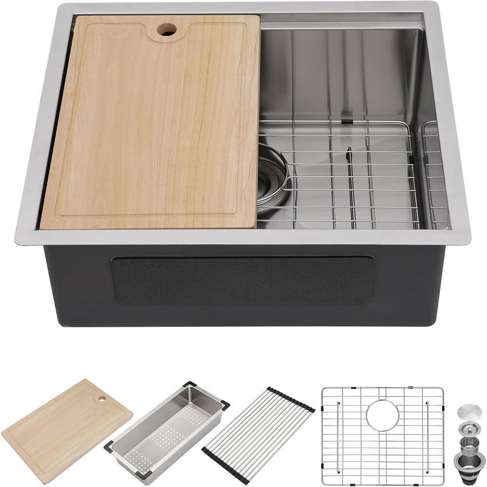 23 in. Undermount Single Bowl 16G Stainless Steel Kitchen Bar Sink with Wor
