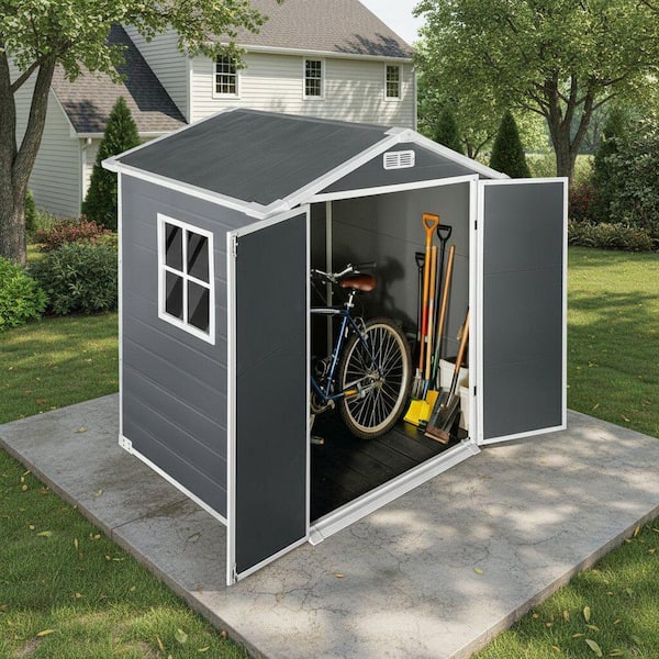 Light Gray 6 ft. W x 4 ft. D Plastic Resin Shed with Floor and