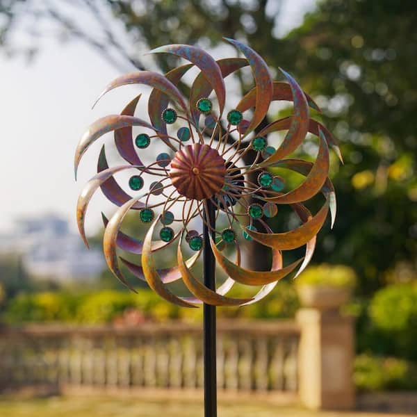 62 in. H Bronze Metal Wind Spinner Outdoor Kinetic Wind Sculptures