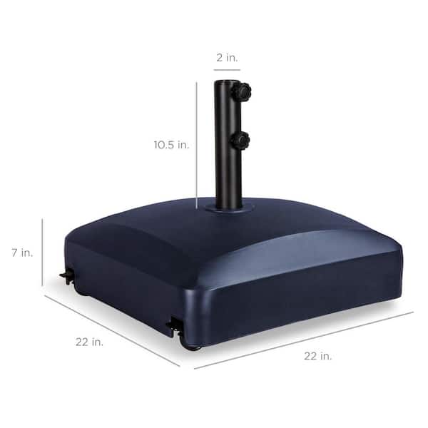 best choice products mobile hdpe plastic patio umbrella base Fillable Base, Heavy Duty Base, Square Tiered Market Stand for Patio, Deck, Outdoor w/ 4 Wheels, 2 Locks, 2 Knobs, 120lb Capacity Two adjustable knobs ensure a perfect fit for most market umbrellas and fit poles 1.5in Best Choice Products Heavy Duty