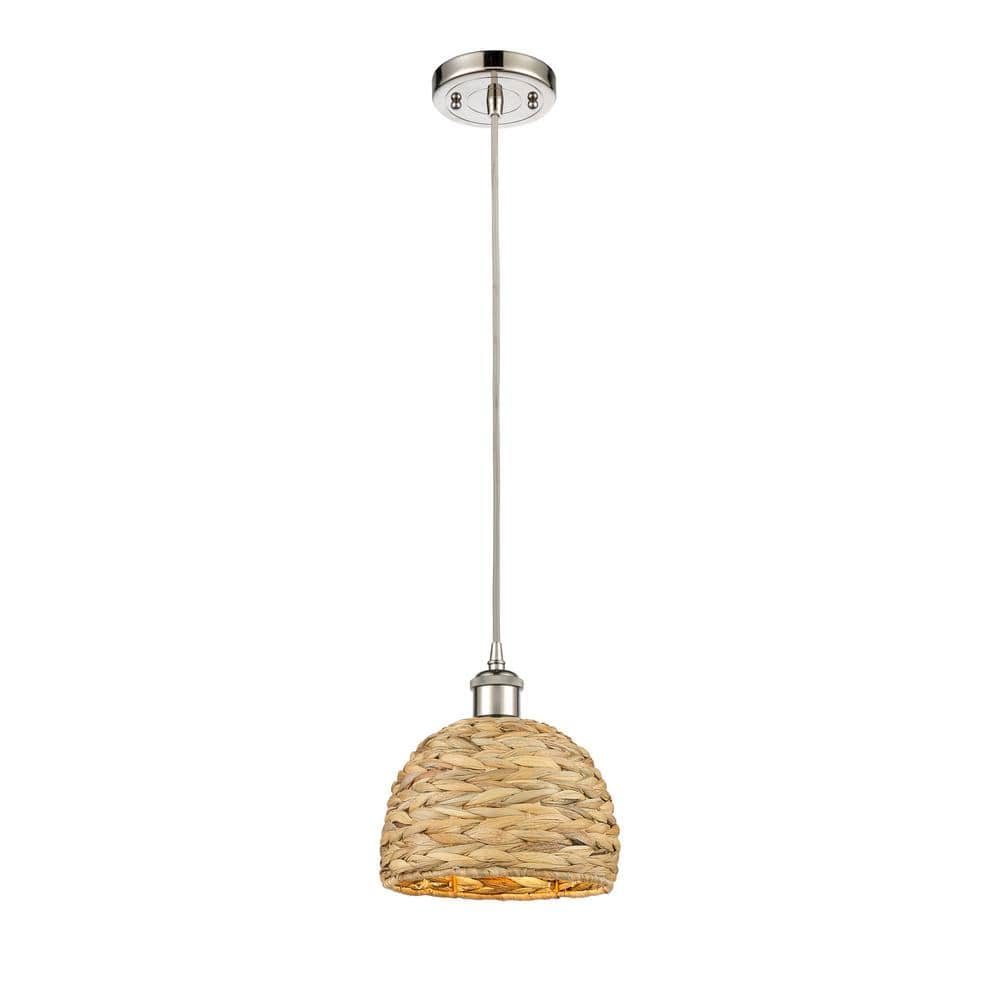 Woven Rattan 100-Watt 1-Light Polished Nickel Shaded Mini Pendant Light with Rattan Shade price history on PriceWatchPro