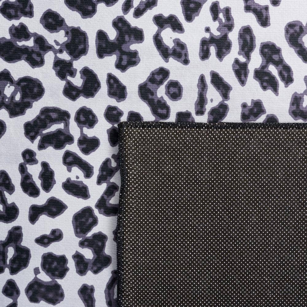 Black and Ivory Faux Fur Animal Print Washable Rug