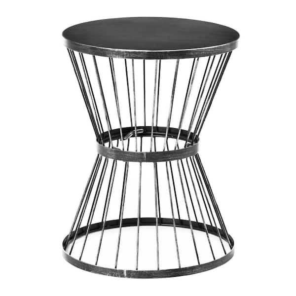 ITOPFOX Black Hourglass Design Steel Outdoor Dining Patio Side Table Accent Decor Compact Garden Rounded Top Flower Stand