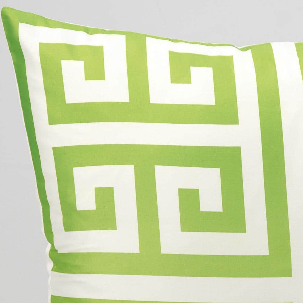 Apple Green and White Geometric Embroidered Square Pillow