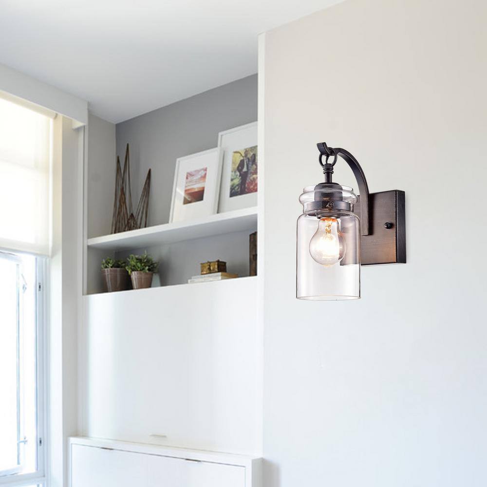 Antique Black Iron Wall Sconce with Clear Glass Shade