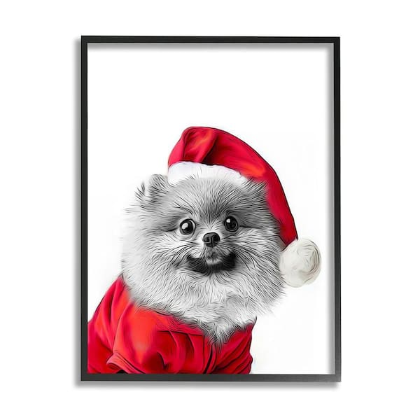 Pomeranian in Santa Hat by Annalisa Latella 1-Piece Framed Graphic Print Animal Poster Art Print 20 in. x 16 in.