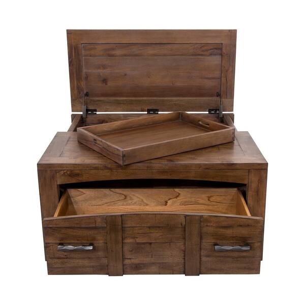 Yosemite Home Decor Hudson 36 in. Dark Antique Bronze Medium Square Wood Coffee Table with Drawers